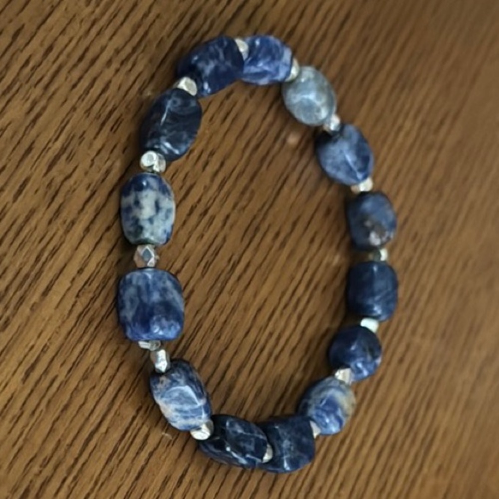 Sodalite Intuition Blue Gemstone Beaded Bracelet - Picture 10 of 13